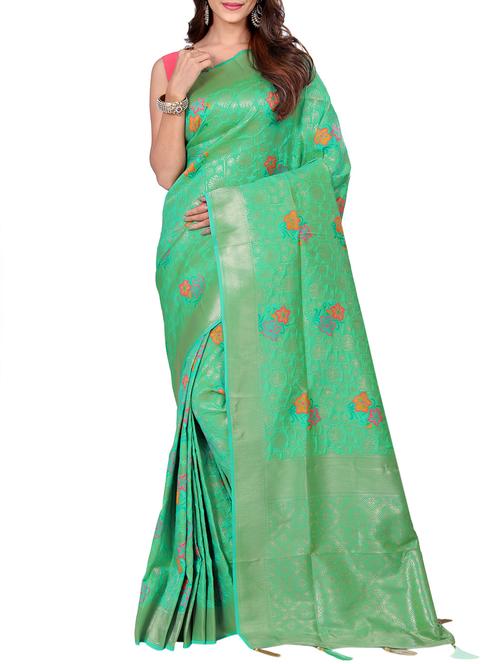 floral zari motif banarasi saree with blouse - 15726753 - Standard Image - 1