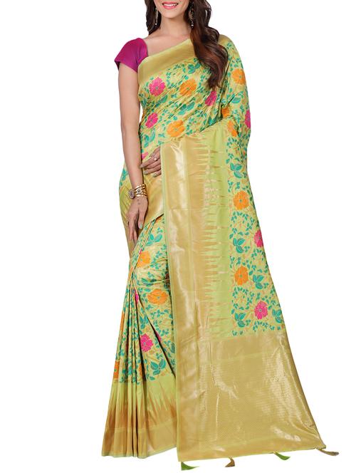 floral zari motif banarasi saree with blouse - 15726754 - Standard Image - 1