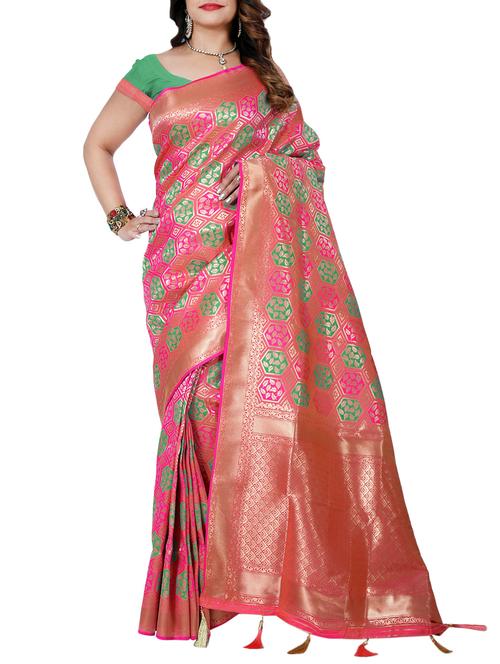 geometrical zari motif banarasi saree with blouse - 15726756 - Standard Image - 1