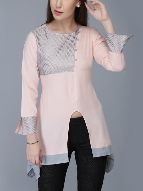 faux button detail asymmetric tunic - 15727039 - Standard Image - 1