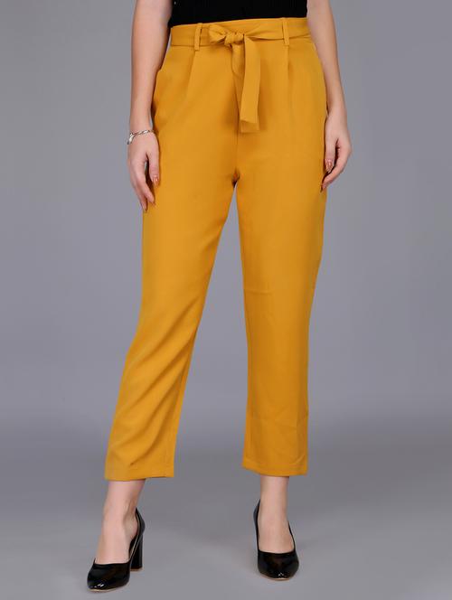 mustard tie up waist trouser - 15727041 - Standard Image - 1