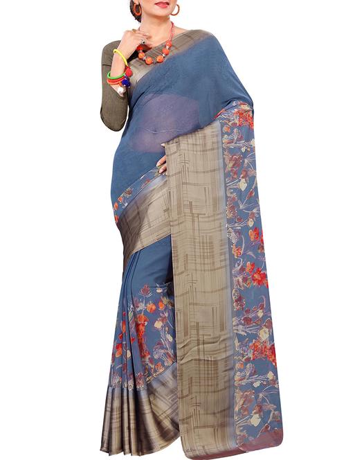 floral printed saree with blouse - 15727115 - Standard Image - 1