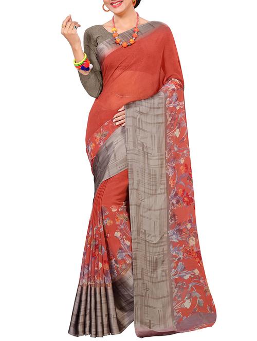 floral printed saree with blouse - 15727116 - Standard Image - 1