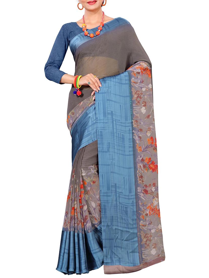 floral printed saree with blouse - 15727119 - Zoom Image - 1