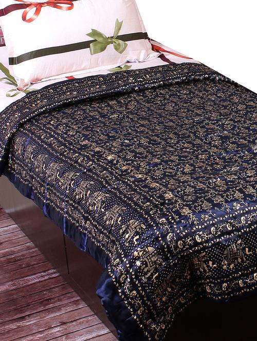 Blue Base Golden Elephant Print Single Quilt - 15727147 - Standard Image - 1