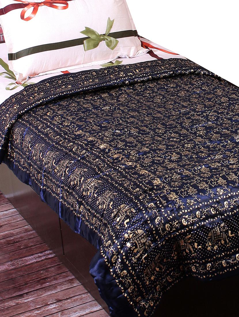Blue Base Golden Elephant Print Single Quilt - 15727147 - Zoom Image - 1