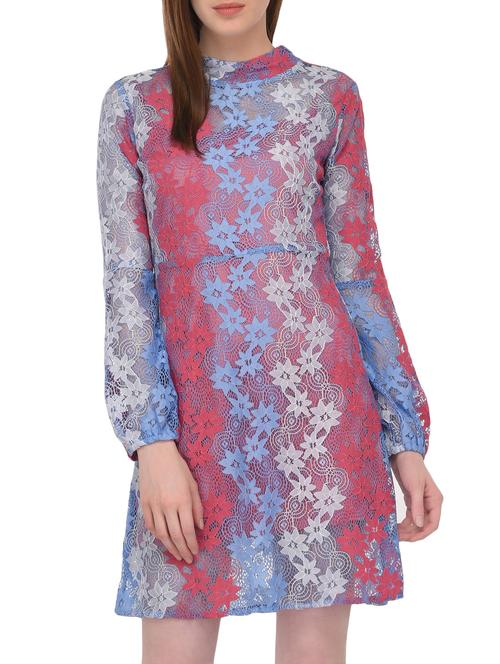 mock neck floral lace a-line dress - 15727289 - Standard Image - 1