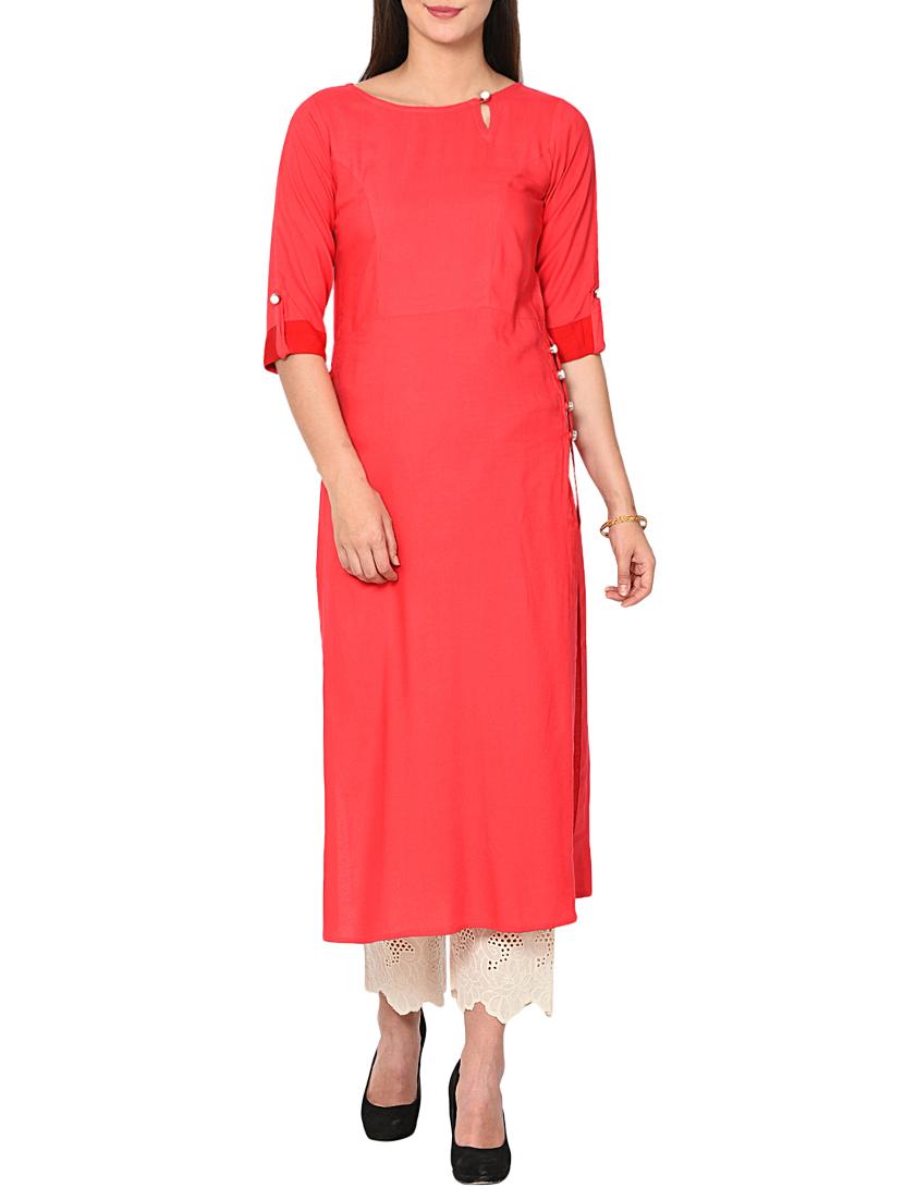 Pink straight kurta - 15727315 - Zoom Image - 1