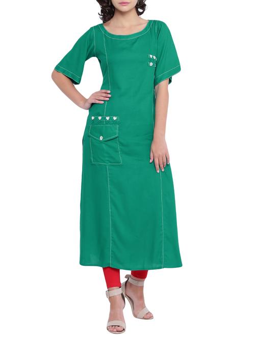 Teal straight kurta - 15727332 - Standard Image - 1