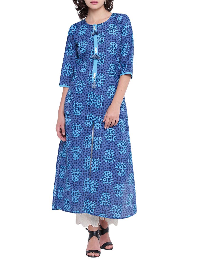 A-line printed slit kurta - 15727398 - Zoom Image - 1