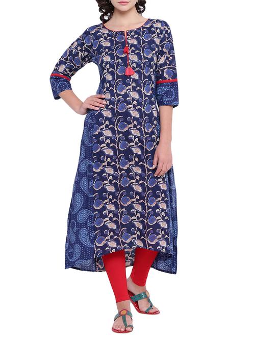 High low printed kurta with tassels - 15727399 - Standard Image - 1