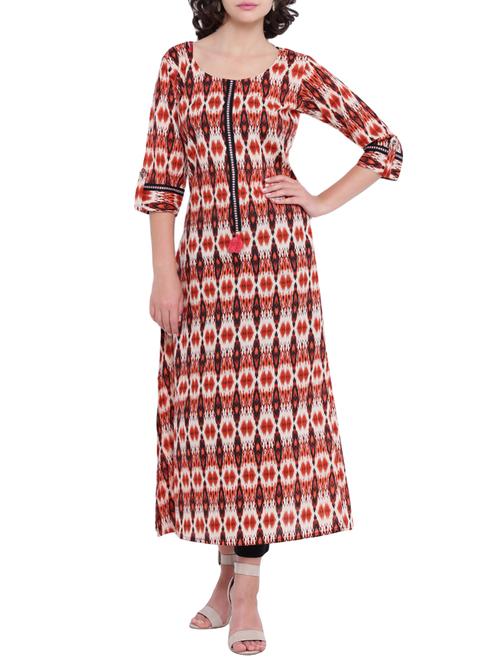 A-line ikat printed kurta - 15727404 - Standard Image - 1