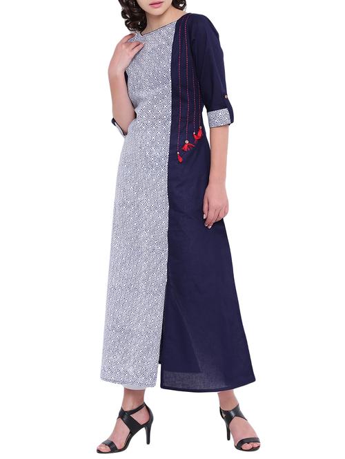 A-line printed kurta with tassels - 15727405 - Standard Image - 1