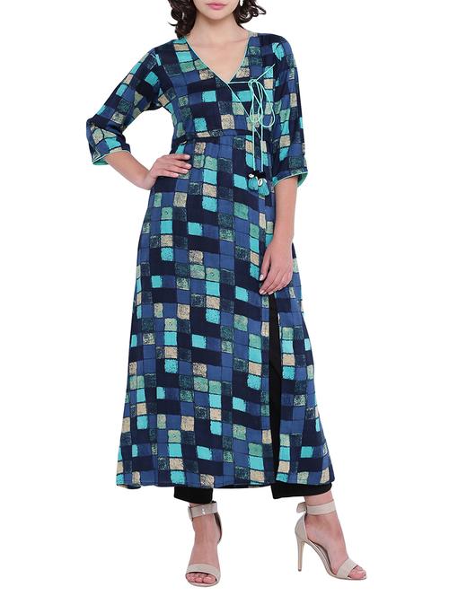 blue rayon aline kurta - 15727412 - Standard Image - 1