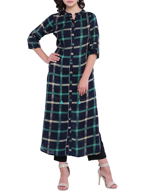Checkered straight kurta - 15727416 - Standard Image - 1