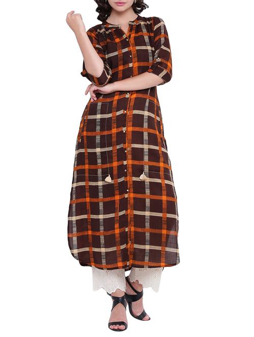 Checkered straight kurta - 15727418 - Standard Image - 1