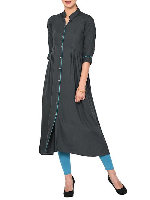A-line piping solid kurta - 15727419 - Standard Image - 1
