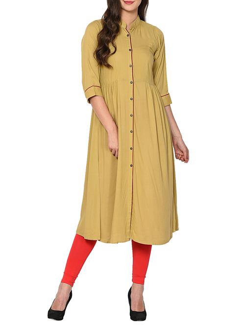 A-Line Front Slit solid Kurta - 15727421 - Standard Image - 1