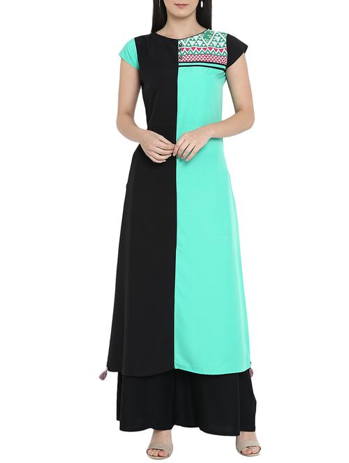 Straight color block kurta - 15727455 - Standard Image - 1