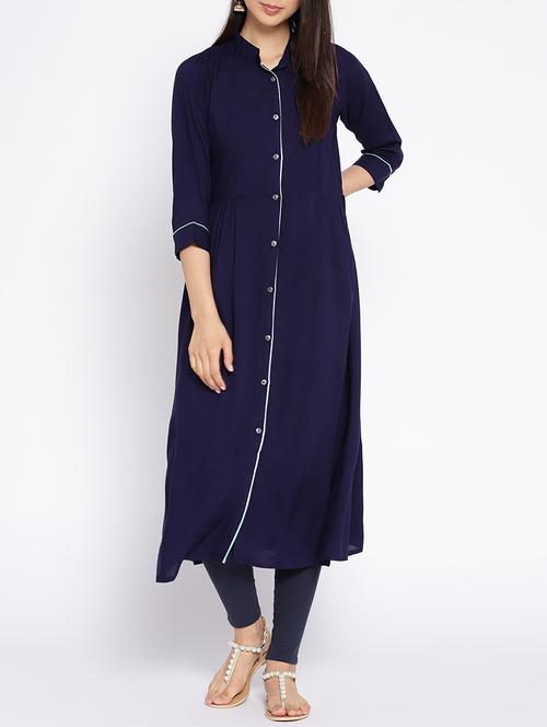 A-line piping solid kurta - 15727470 - Standard Image - 1