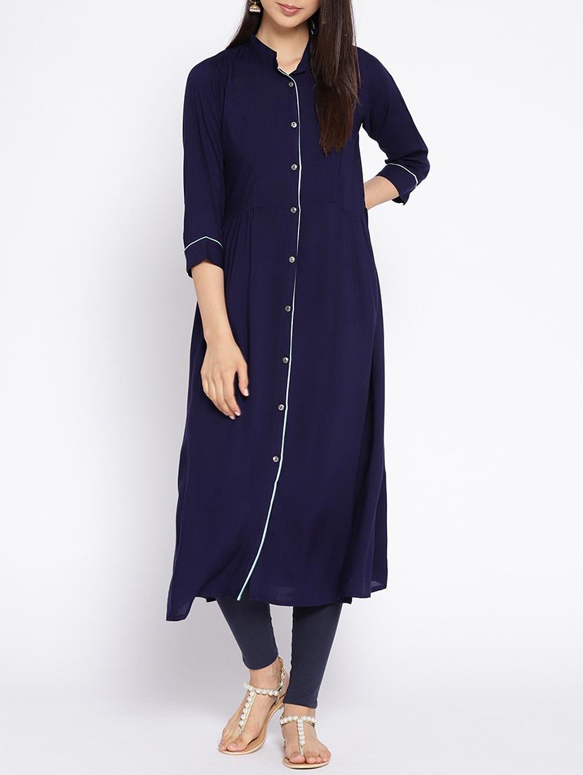 A-line piping solid kurta - 15727470 - Zoom Image - 1