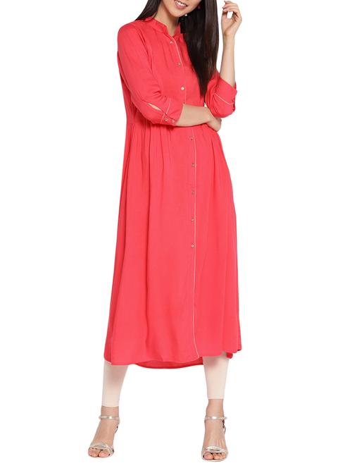 A-line piping solid kurta - 15727471 - Standard Image - 1