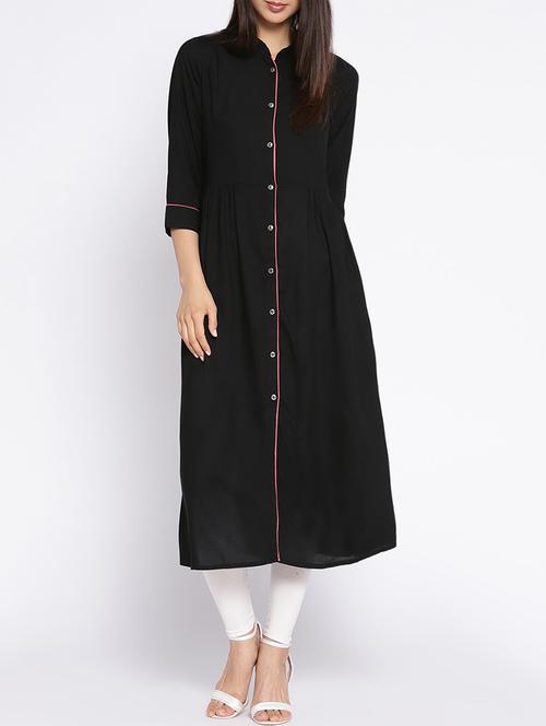 A-line solid piping kurta - 15727473 - Standard Image - 1