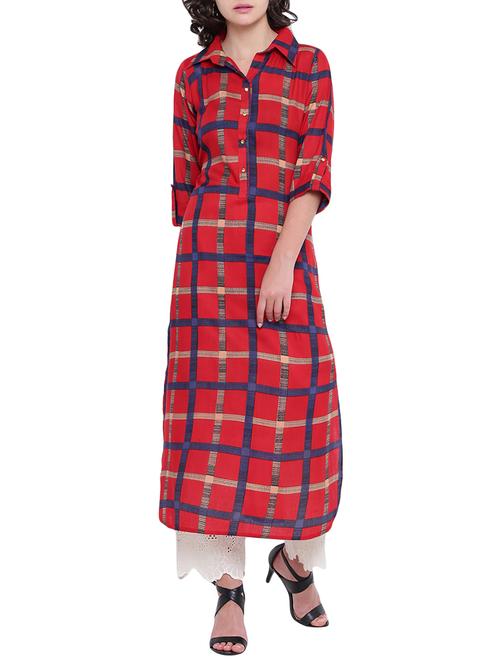 Checkered straight kurta - 15727474 - Standard Image - 1