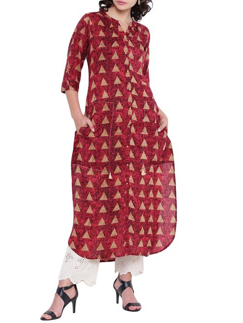 Geometrical straight kurta with tassels - 15727540 - Standard Image - 1