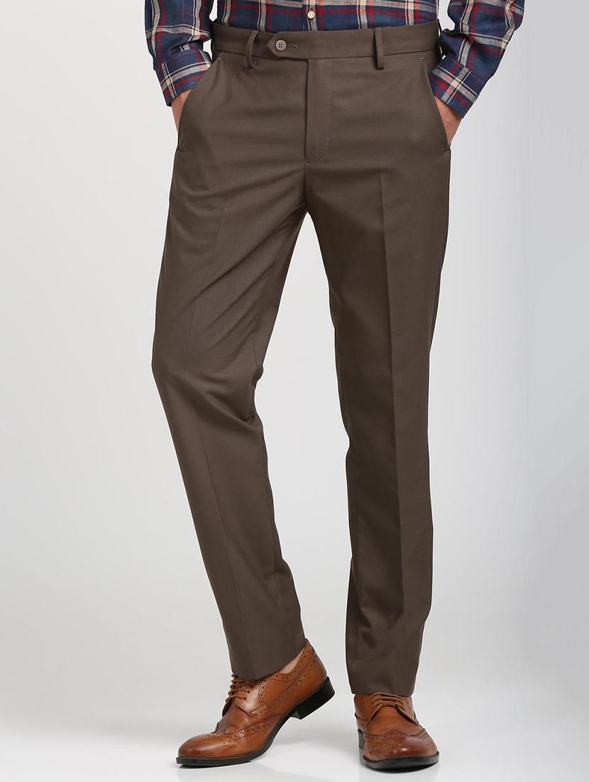 brown polyester blend flat front trousers formal - 15727697 - Zoom Image - 1