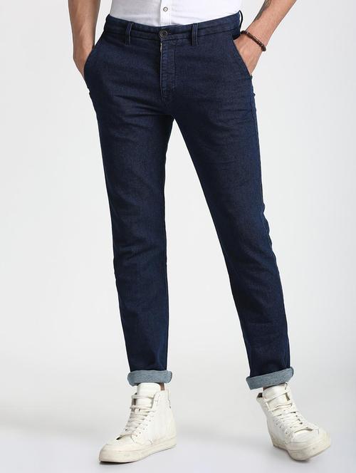 blue cotton blend chinos - 15727700 - Standard Image - 1