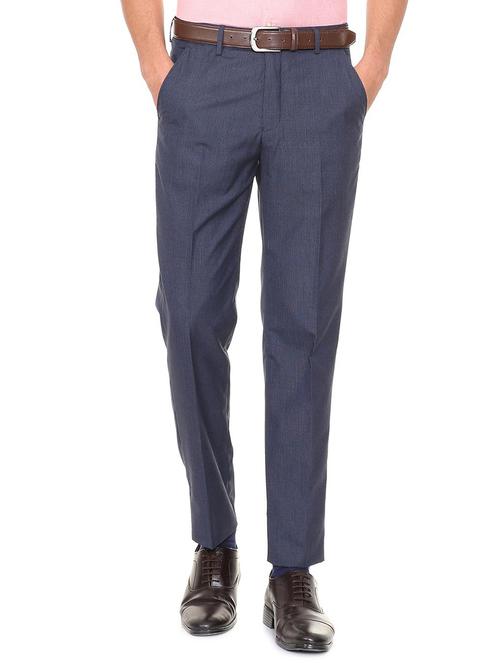 blue polyester blend flat front formal trouser - 15727737 - Standard Image - 1