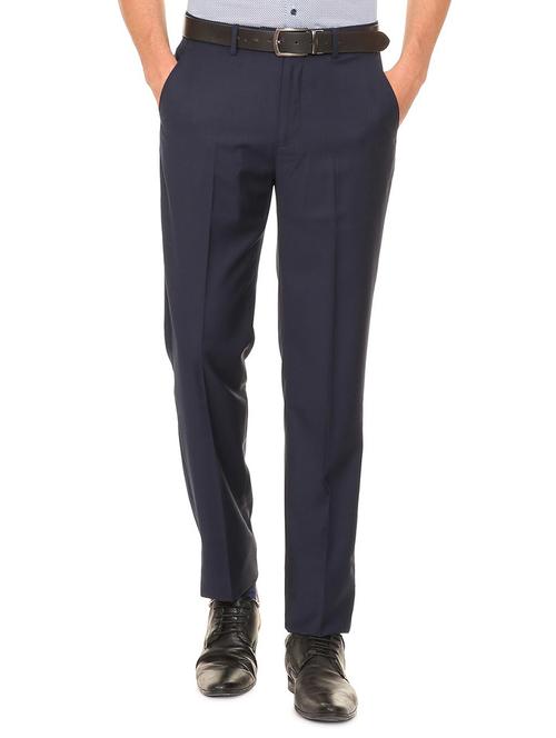 navy blue terry rayon flat front formal trouser - 15727738 - Standard Image - 1