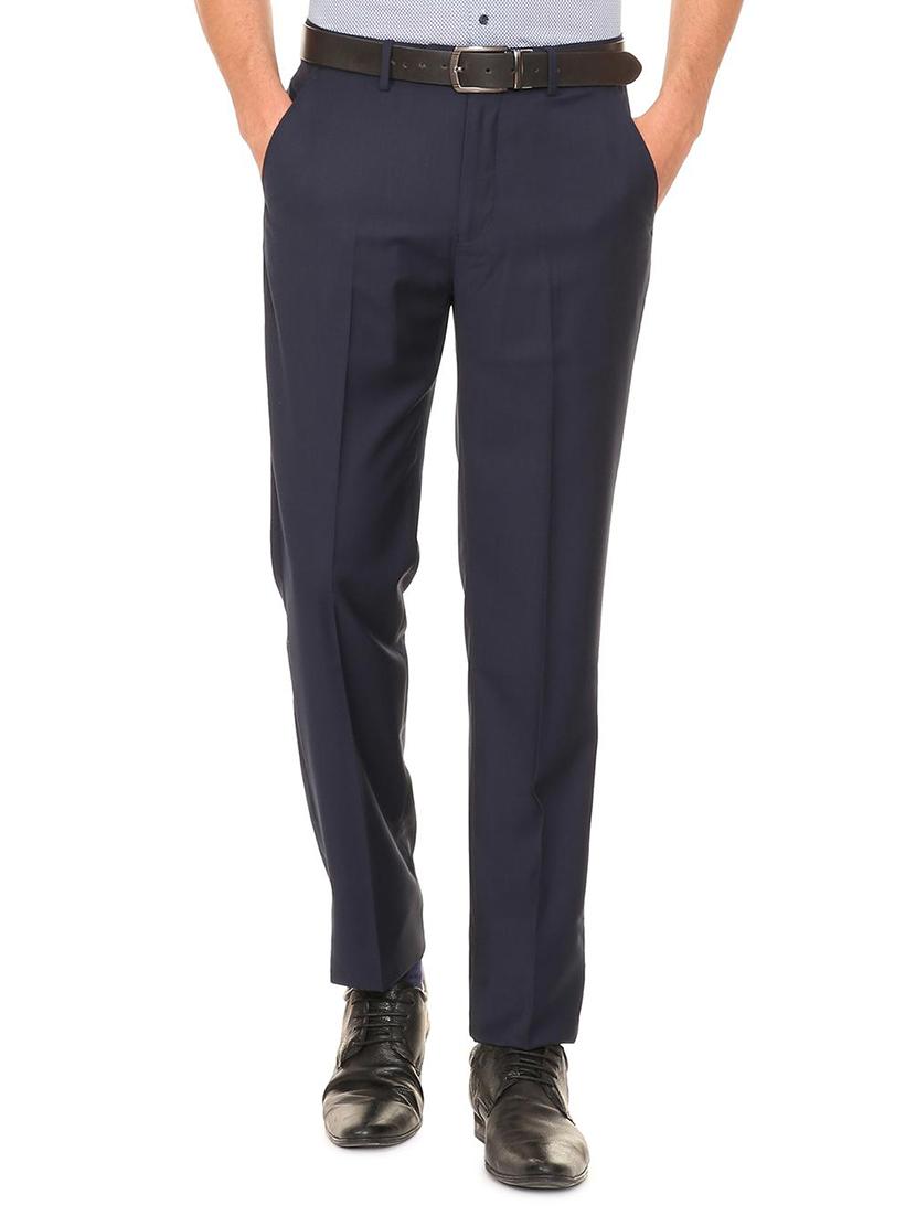 navy blue terry rayon flat front formal trouser - 15727738 - Zoom Image - 1