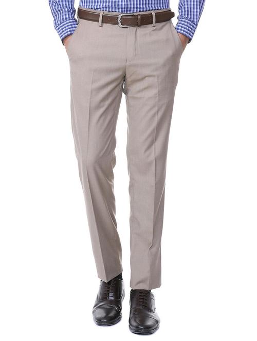 beige polyester blend flat front formal trouser - 15727752 - Standard Image - 1