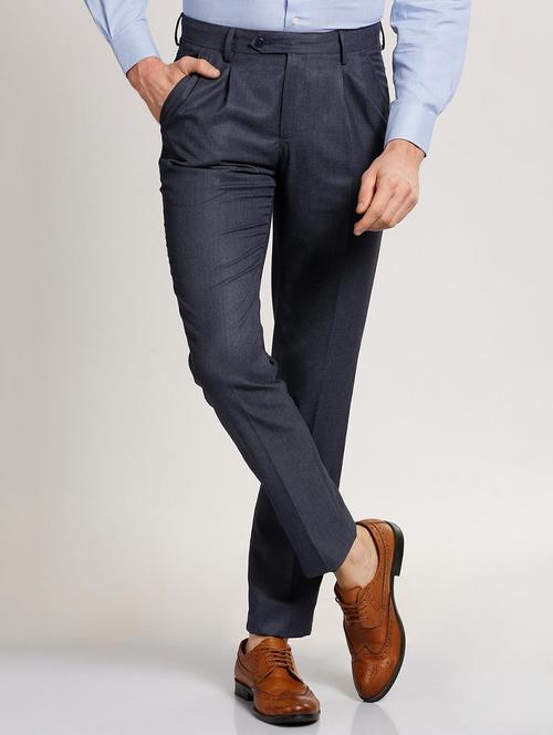 blue polyester blend pleated formal trouser - 15727785 - Standard Image - 1