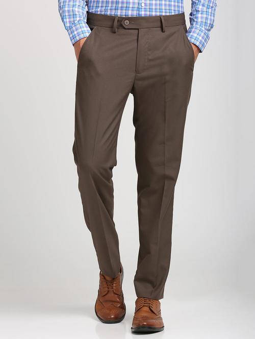 brown polyester blend flat front formal trouser - 15727786 - Standard Image - 1