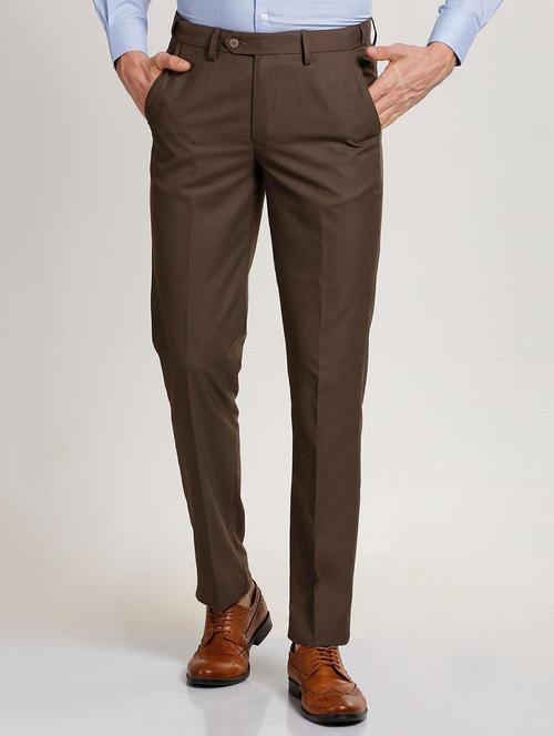 brown polyester blend flat front formal trouser - 15727788 - Standard Image - 1