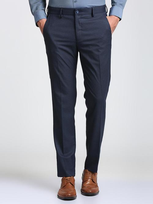 blue polyester blend flat front formal trouser - 15727791 - Standard Image - 1