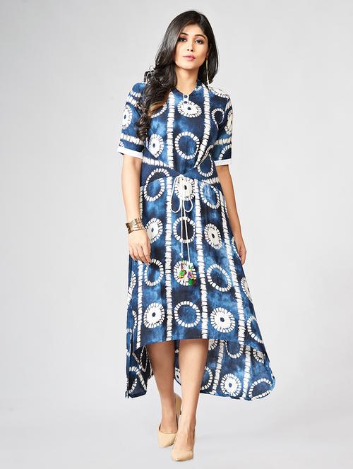 Printed asymmetric ethnic dress - 15727825 - Standard Image - 1