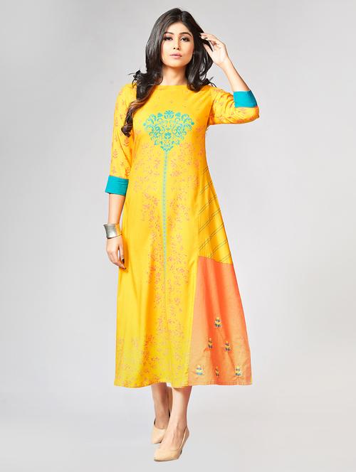 Printed a-line ethnic dress - 15727827 - Standard Image - 1