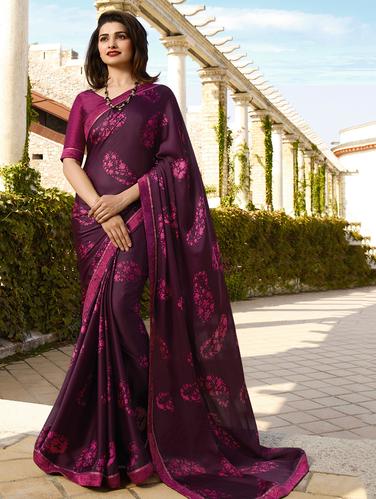 lace border paisley printed saree with blouse - 15727829 - Very Small Image - 1