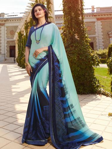 lace border geometrical printed saree with blouse - 15727830 - Very Small Image - 1