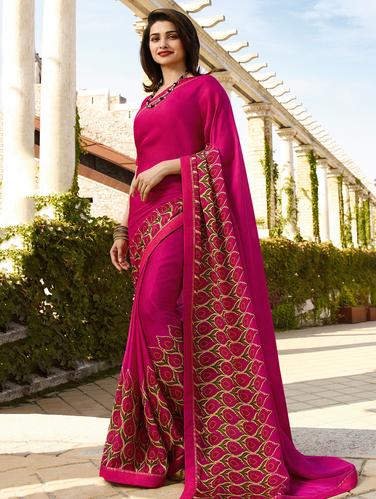 lace border floral printed saree with blouse - 15727832 - Very Small Image - 1