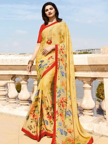 lace border floral printed saree with blouse - 15727834 - Very Small Image - 1