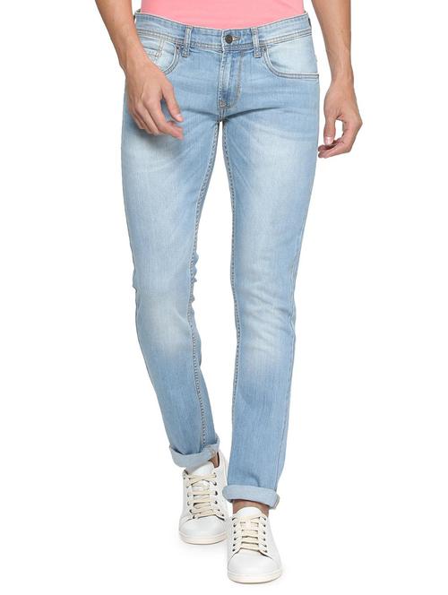 blue cotton blend washed jeans - 15728247 - Standard Image - 1