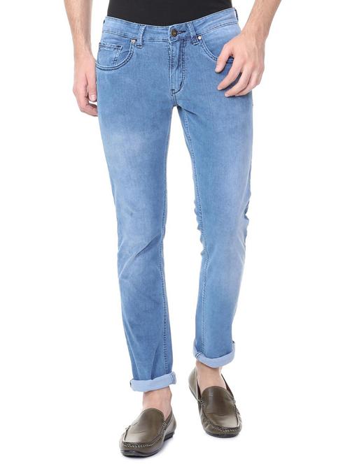 blue cotton blend washed jeans - 15728253 - Standard Image - 1