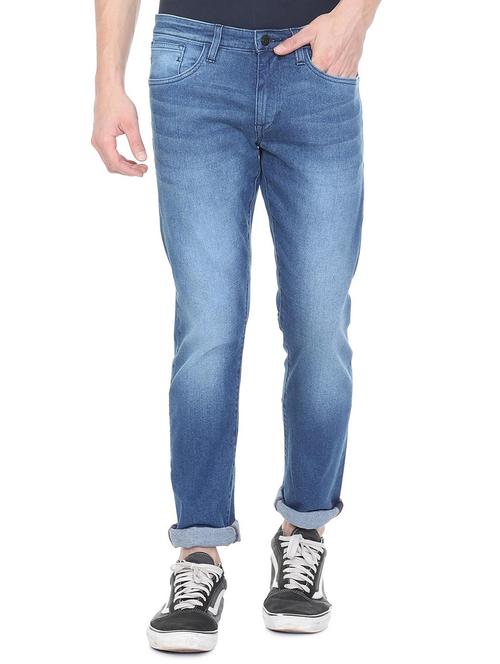 blue cotton blend washed jeans - 15728265 - Standard Image - 1