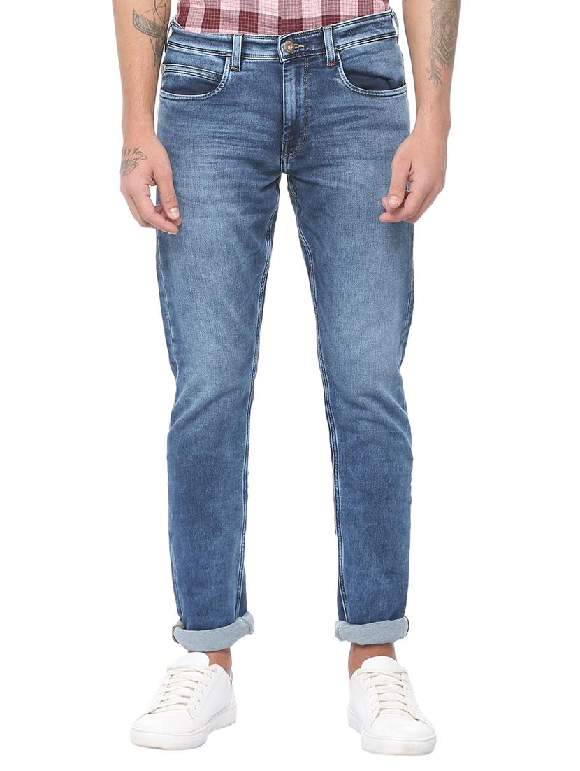blue cotton blend washed jeans - 15728273 - Zoom Image - 1