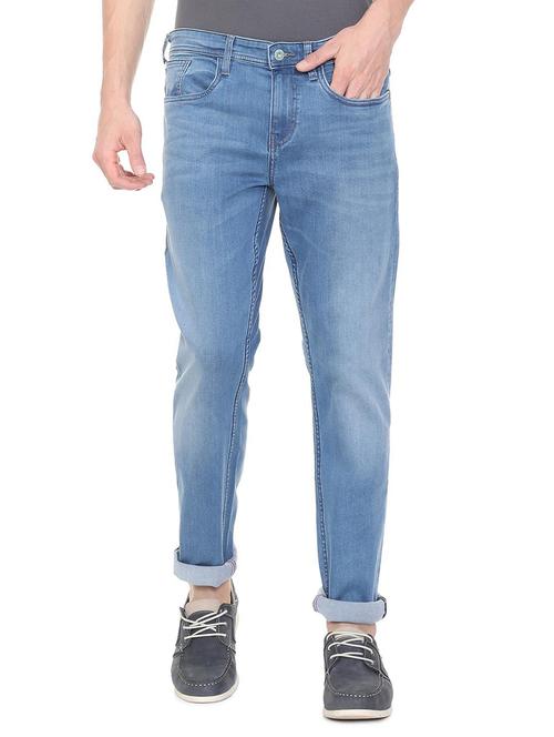 blue cotton blend washed jeans - 15728276 - Standard Image - 1